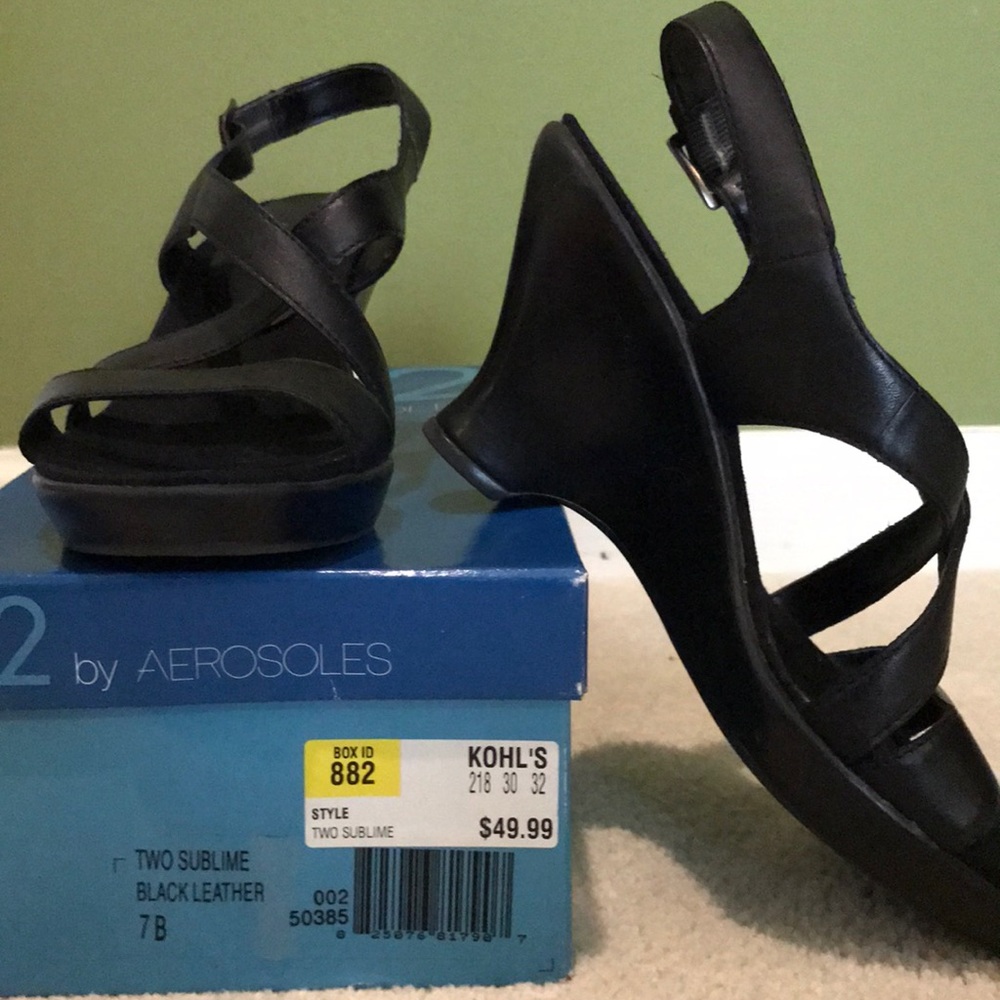 Aerosoles black sandal with 3” wedge heel